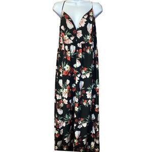 Maxi Dress Size 4X Black and floral with Lace Up Back and Side Slit